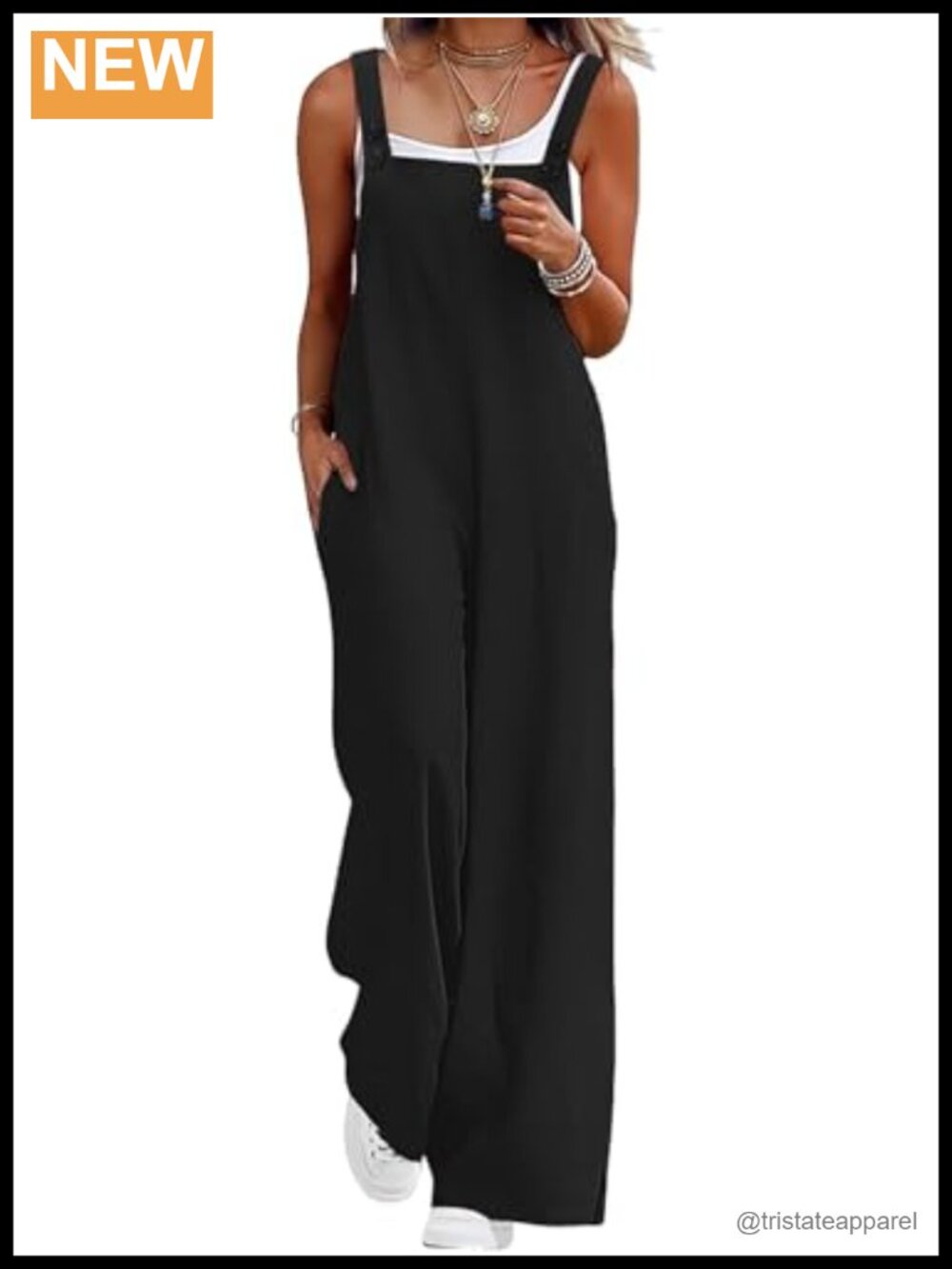 Womens Wide Leg Overalls Adjustable Straps Sleeveless Jumpsuit with Pockets